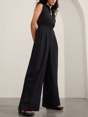 Athleta Black Minimalist Pleated Wide Leg Brooklyn Heights Sleeveless Jumpsuit